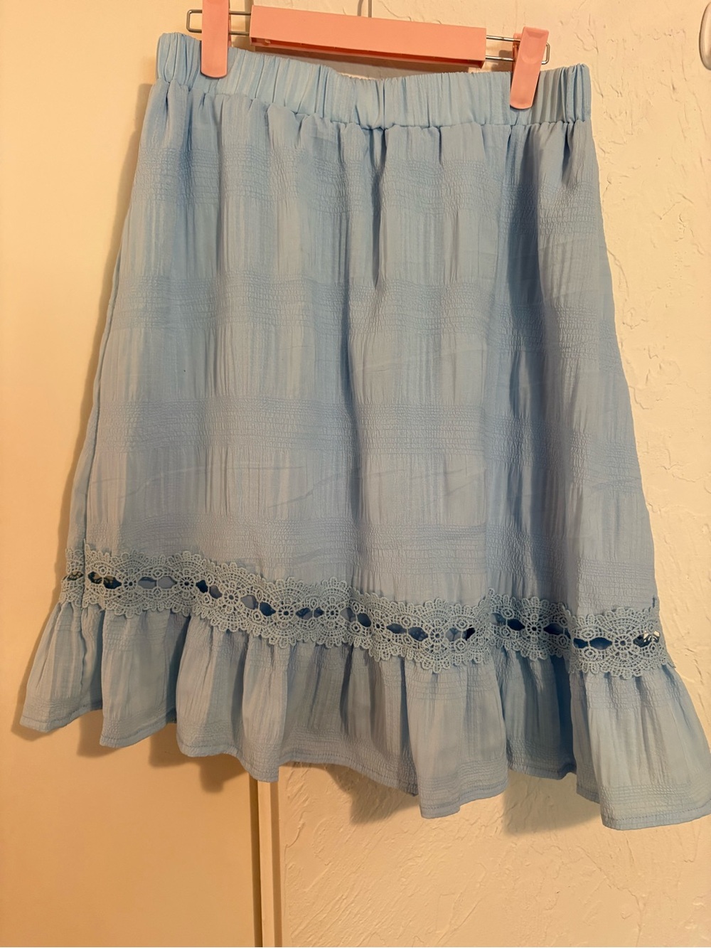 Light Blue Lace-Trim A-Line Skirt